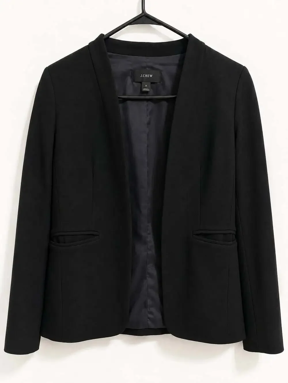 J.Crew Black Collarless Blazer Jacket Size 8 workwear career office